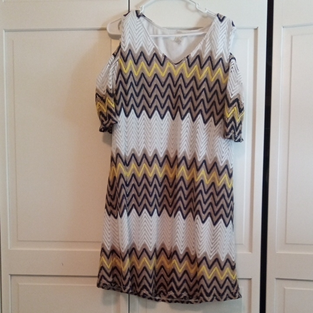 Tacera Zigzag Midi Dress - Yellow, Black, White